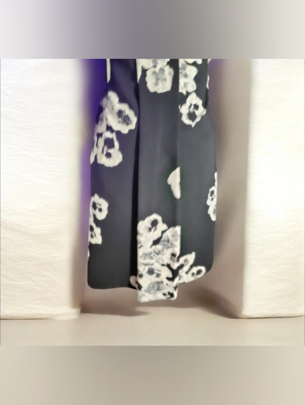 Ellen Tracy Black Midi Skirt with White Floral Print